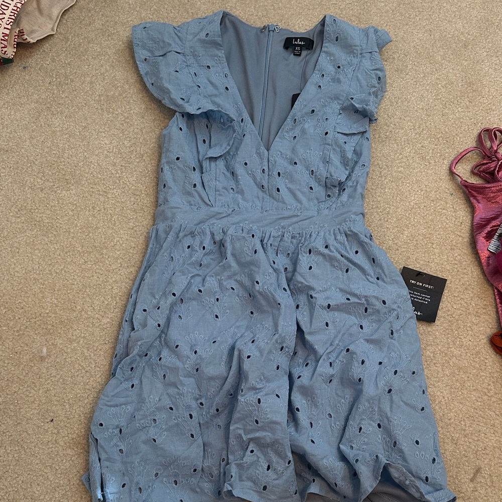 Lulu's Light Blue Eyelet Mini Dress